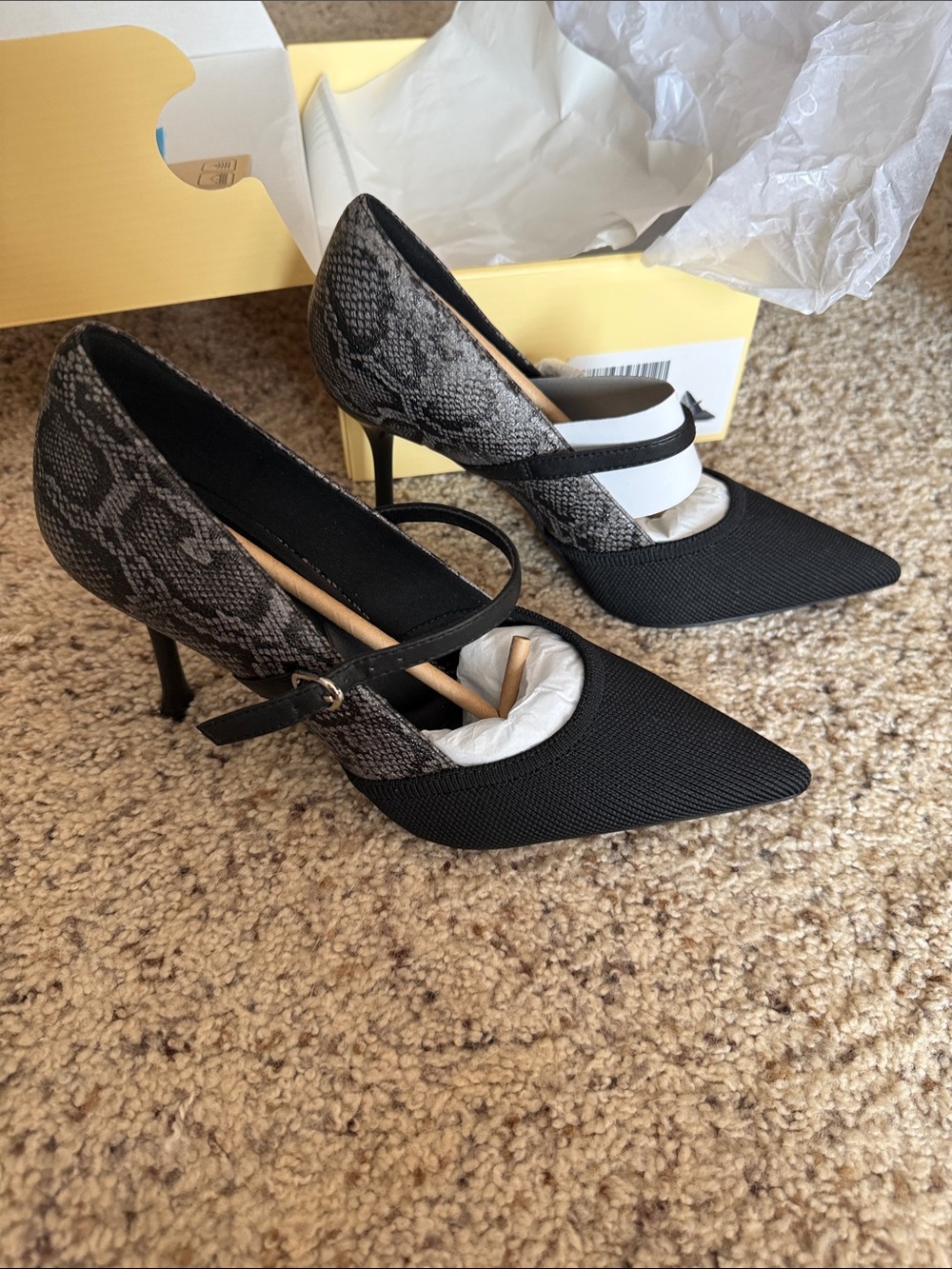Cosy Island Mary Jane Heels in Black with Snake-Print Accents-6.5, but fits as 6